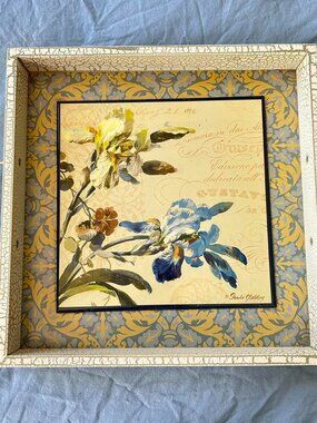 Discontinued ICA Home Decor Square Tray with Floral Accents and Handy